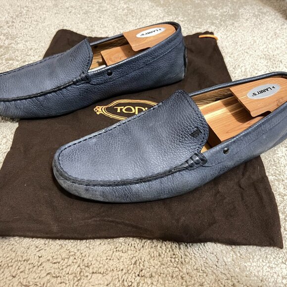 $769 Authentic TOD'S Made in ITALY Men's Blue Leather Moccasins Loafers Sz.10 - Picture 1 of 12
